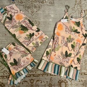 Jayes Studio Athena Sateen Sleep Gown (S) and Athena Luxe Ruffled PJ Set (XS)